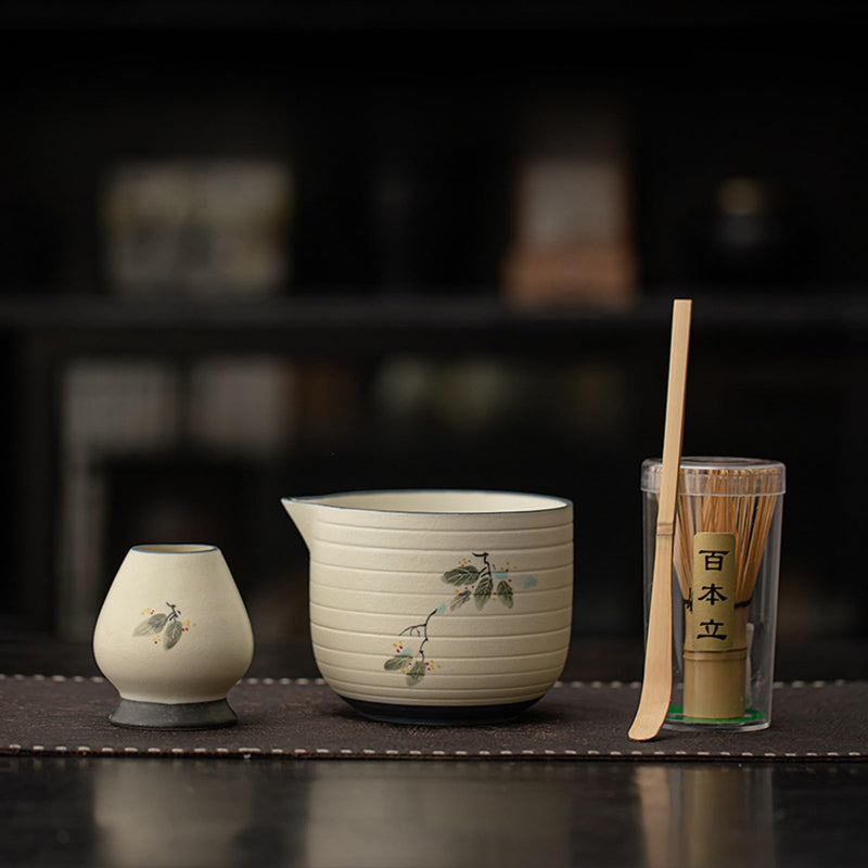 JIKANNOYA 抹茶 セット matcha set 茶道具 4点セット 抹茶茶碗 bowl 茶杓 茶せん 百本立 whisk 茶筅立て くせ直し お手入れも簡単 初心者 自宅用 ceremony 母の日 父の日 誕生日 贈り物 gift 持ち運び おしゃれ cute 高級 おうち時間グッズ CJ227