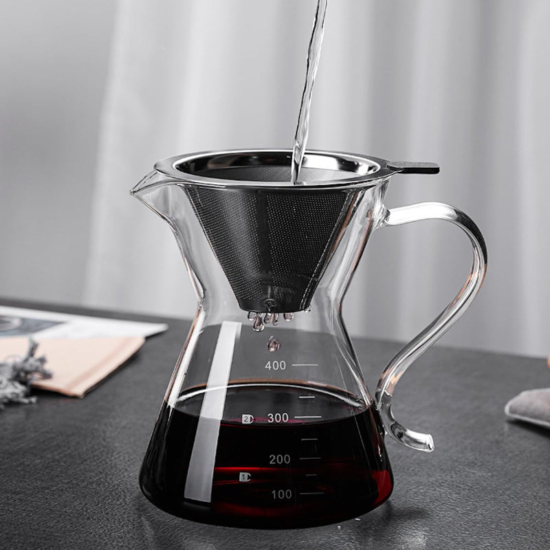 JIKANNOYA コーヒーポット 割れない 高ホウ素シリカガラス材料 目盛付き 直火対応 コーヒーサーバー 透明 電子レンジ 食洗機対応 コーヒー用品 使いやすい 洗いやすい 多用途 家用 喫茶店 1~3杯用