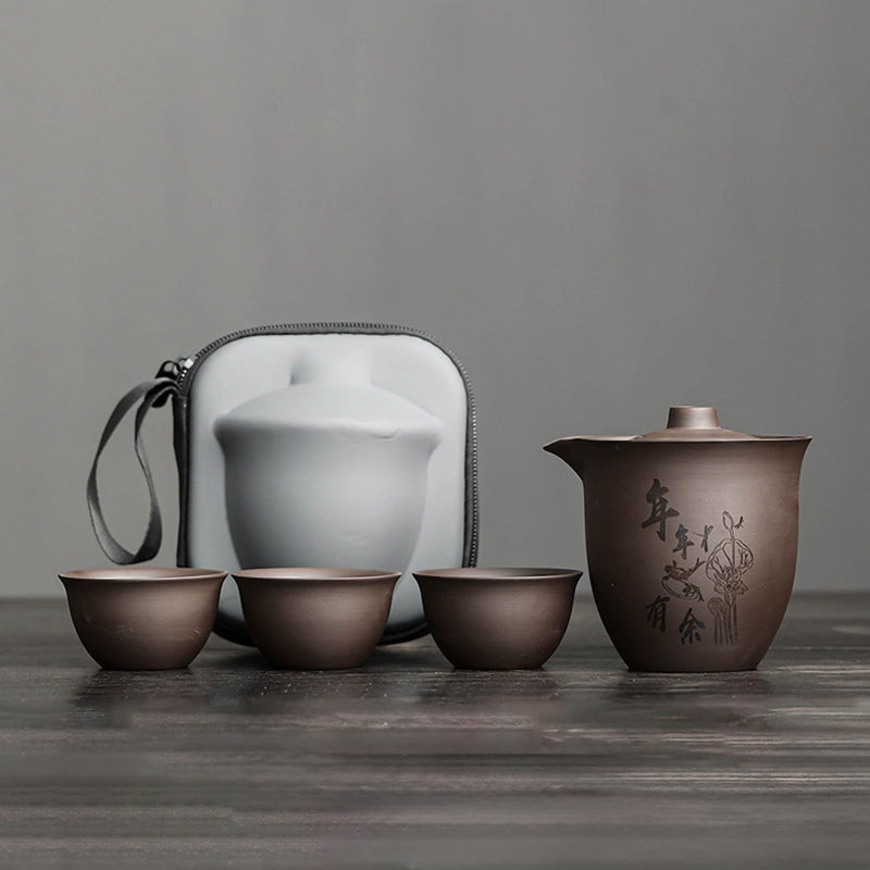 JIKANNOYA 中国茶器セット 茶器 茶具 磁器 急須 湯呑み セット 携帯 台湾茶器 旅行ティーセット 茶の入れ 携帯用茶具 車載旅行茶器セット 収納バッグ付き 初心者 書道 高級 おしゃれ 軽量 お出かけ用 旅行 お手入れも簡単 母の日 父の日 誕生日 贈り物 AQZGCJ03