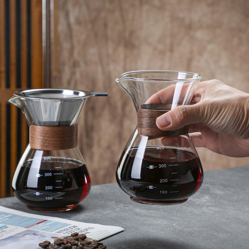 JIKANNOYA コーヒーサーバー 割れない 400ml 高ホウ素シリカガラス材料 目盛付き 直火対応 コーヒーポット 透明 電子レンジ 食洗機対応 コーヒー用品 使いやすい 洗いやすい 多用途 家用 喫茶店 1~3杯用