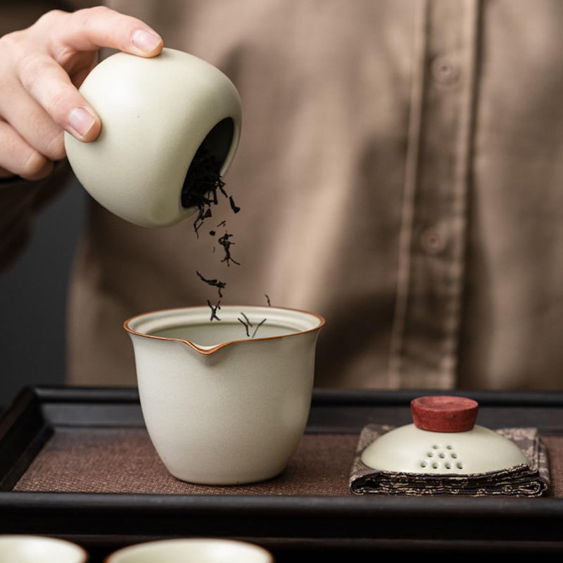 JIKANNOYA 中国茶器セット 茶器 茶具 磁器 湯呑み 急須 セット 携帯 台湾茶器 旅行ティーセット 茶の入れ 携帯用茶具 車載旅行茶器セット 収納バッグ付き 初心者 高級 おしゃれ 軽量 お出かけ用 旅行 お手入れも簡単 母の日 父の日 誕生日 贈り物 汝窯 AQZGCJ07N