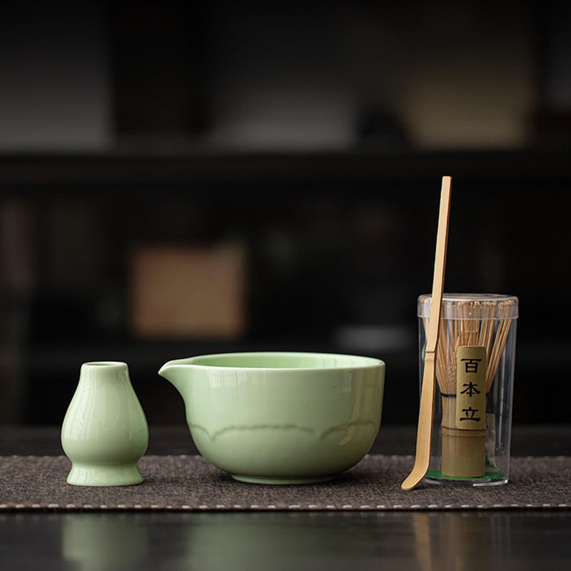 JIKANNOYA 抹茶 セット matcha set 茶道具 4点セット 抹茶茶碗 bowl 茶杓 茶せん 百本立 whisk 茶筅立て くせ直し お手入れも簡単 初心者 自宅用 ceremony 母の日 父の日 誕生日 贈り物 gift 持ち運び おしゃれ cute 高級 おうち時間グッズ CJ172