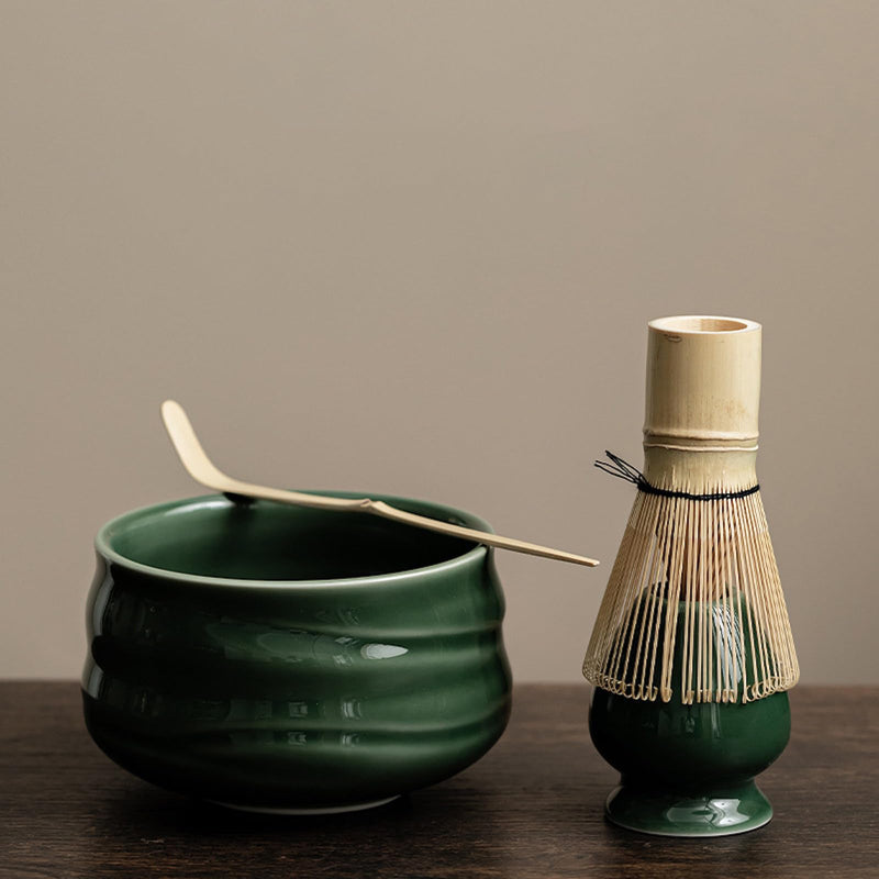 JIKANNOYA 抹茶セット 茶道具 初心者 自宅用 お点前セット 4点セット 茶杓 茶筅 茶せん 百本立 茶筅立て くせ直し 抹茶篩 綿茶巾 陶器茶杓立て お手入れも簡単 母の日 父の日 誕生日 贈り物 おしゃれ AQCJ56
