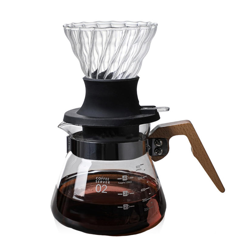 JIKANNOYA コーヒードリッパー ハンドドリップセット コーヒーサーバー 割れない 高ホウ素シリカガラス材料 耐熱ガラス 直火対応 耐寒性 木材 ドリッパー ダイヤモンド 電子レンジ·食洗機対応 コーヒー用品 目盛り付き 洗いやすい 多用途 家用 喫茶店 1~4杯用 AQKF25