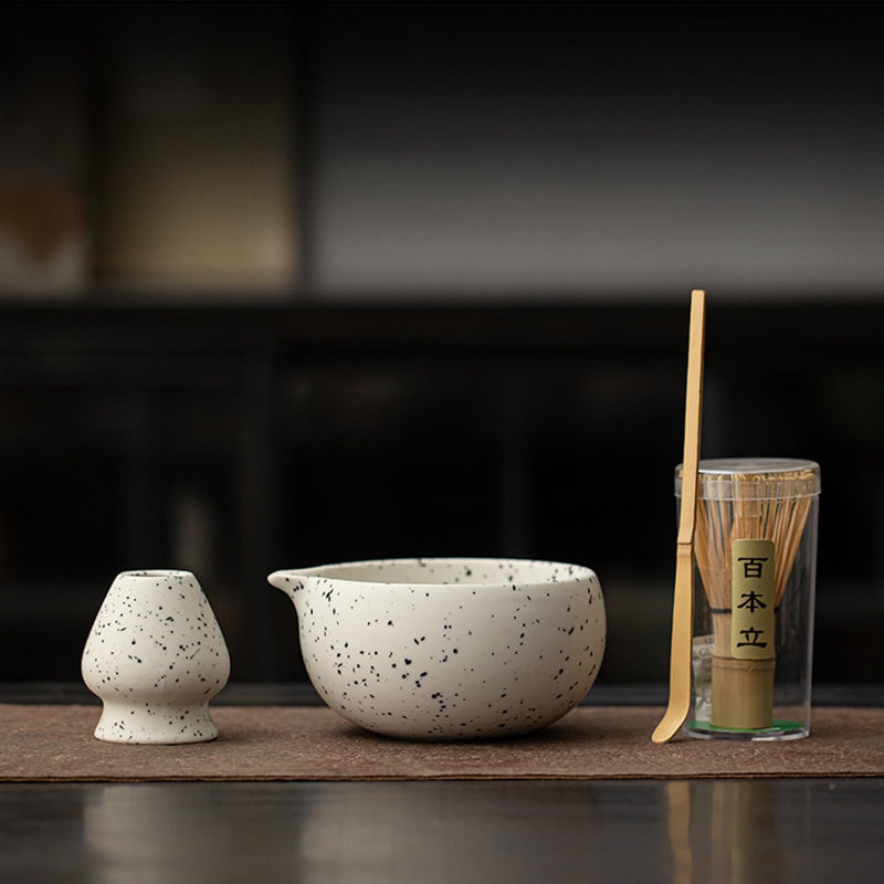 JIKANNOYA 抹茶 セット matcha set 茶道具 4点セット陶器 抹茶茶碗 bowl 茶杓 茶杓立て 茶せん 百本立 whisk 茶筅立て くせ直し 綿茶巾 抹茶篩 お手入れも簡単 初心者 自宅用 ceremony 母の日 父の日 誕生日 贈り物 gift おしゃれ cute 高級 CJ129