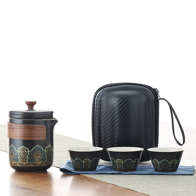 JIKANNOYA 中国茶器セット 茶器 茶具 磁器 急須 湯呑み お茶缶 セット 携帯 台湾茶器 旅行ティーセット 茶の入れ 携帯用茶具 車載旅行茶器セット 収納バッグ付き 初心者 高級 おしゃれ 軽量 お出かけ用 旅行 お手入れも簡単 母の日 父の日 誕生日 贈り物 AQZGCJ01