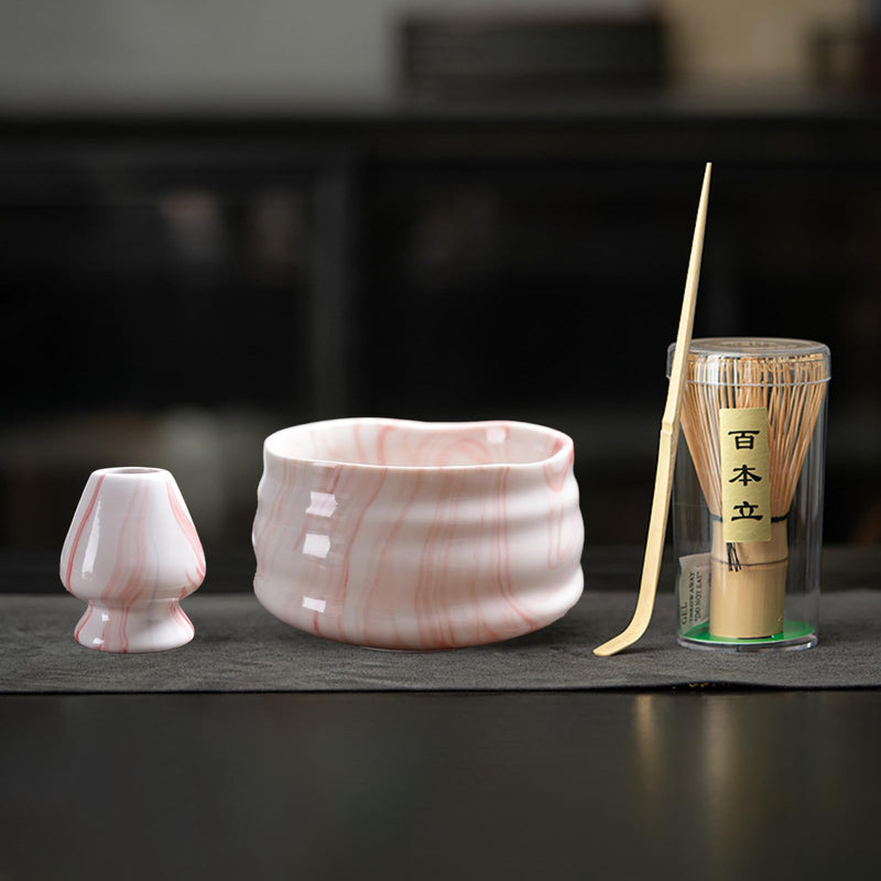 JIKANNOYA 抹茶セット 初心者 お点前セット 茶道具 茶器 セット 4点セット 陶器 抹茶碗 茶杓 茶筅 茶せん 百本立 茶筅立て くせ直し お手入れも簡単 おうち時間グッズ 母の日 父の日 誕生日 贈り物