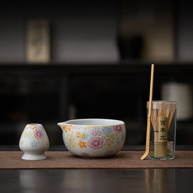 JIKANNOYA 抹茶 セット matcha set 茶道具 4点セット陶器 抹茶茶碗 bowl 茶杓 茶杓立て 茶せん 百本立 whisk 茶筅立て くせ直し 綿茶巾 抹茶篩 お手入れも簡単 初心者 自宅用 ceremony 母の日 父の日 誕生日 贈り物 gift おしゃれ cute 高級 CJ149