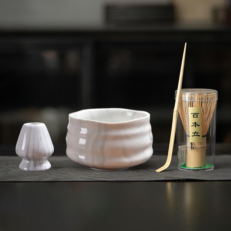 JIKANNOYA 抹茶セット 初心者 お点前セット 茶道具 茶器 セット 4点セット 陶器 抹茶碗 茶杓 茶筅 茶せん 百本立 茶筅立て くせ直し お手入れも簡単 おうち時間グッズ 母の日 父の日 誕生日 贈り物