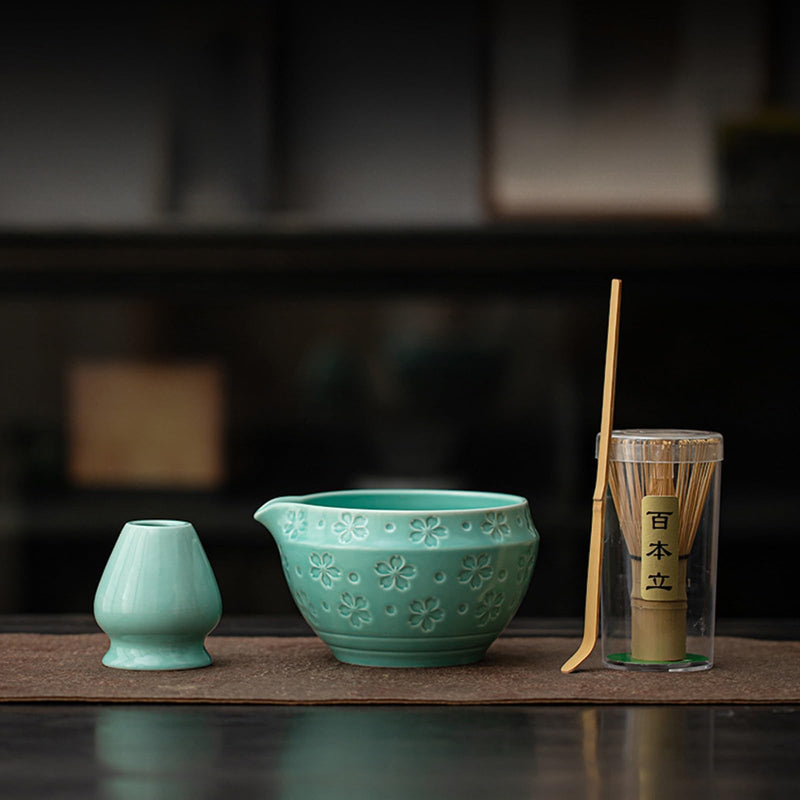 JIKANNOYA 抹茶 セット matcha set 茶道具 4点セット 抹茶茶碗 bowl 茶杓 茶せん 百本立 whisk 茶筅立て くせ直し お手入れも簡単 初心者 自宅用 ceremony 母の日 父の日 誕生日 贈り物 gift 持ち運び おしゃれ cute 高級 おうち時間グッズ 桜 CJ174
