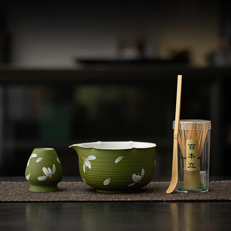 JIKANNOYA 抹茶 セット matcha set 初心者 茶道具 4点セット 陶器 抹茶茶碗 bowl 茶杓 茶せん 百本立 whisk 茶筅立て くせ直し お手入れも簡単 自宅用 ceremony 母の日 父の日 誕生日 贈り物 gift おしゃれ cute 高級 おうち時間グッズ CJ194