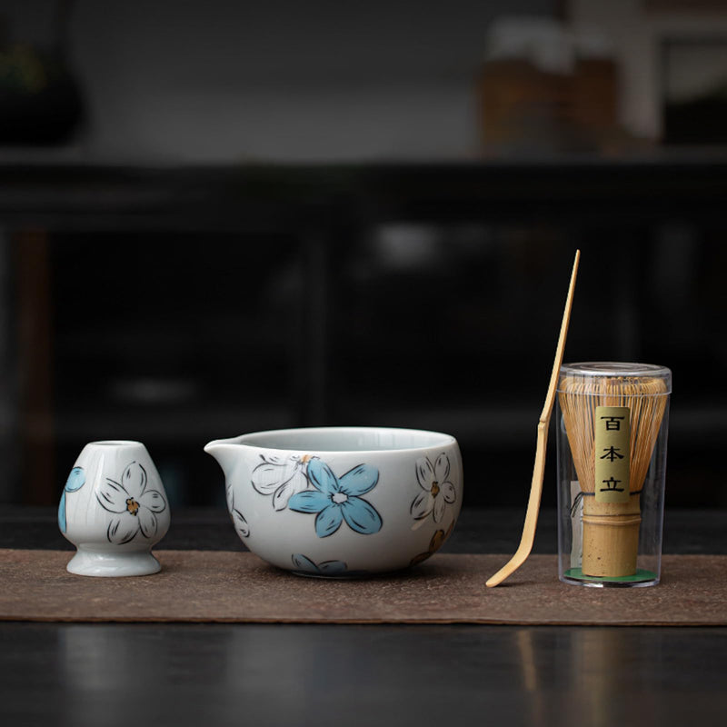 JIKANNOYA 抹茶セット 茶道具 初心者 お点前セット 7点セット 茶杓 茶筅 茶せん 百本立 茶筅立て くせ直し 抹茶篩 綿茶巾 陶器茶杓立て お手入れも簡単 母の日 父の日 誕生日 贈り物 AQCJ34
