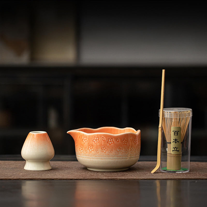 JIKANNOYA 抹茶 セット matcha set 茶道具 4点セット陶器 抹茶茶碗 bowl 茶杓 茶杓立て 茶せん 百本立 whisk 茶筅立て くせ直し 綿茶巾 抹茶篩 お手入れも簡単 初心者 自宅用 ceremony 母の日 父の日 誕生日 贈り物 gift おしゃれ cute 高級 CJ138