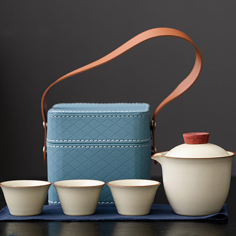 JIKANNOYA 中国茶器セット 茶器 茶具 磁器 湯呑み 急須 セット 携帯 台湾茶器 旅行ティーセット 茶の入れ 携帯用茶具 車載旅行茶器セット 収納バッグ付き 初心者 高級 おしゃれ 軽量 お出かけ用 旅行 お手入れも簡単 母の日 父の日 誕生日 贈り物 汝窯 AQZGCJ07N