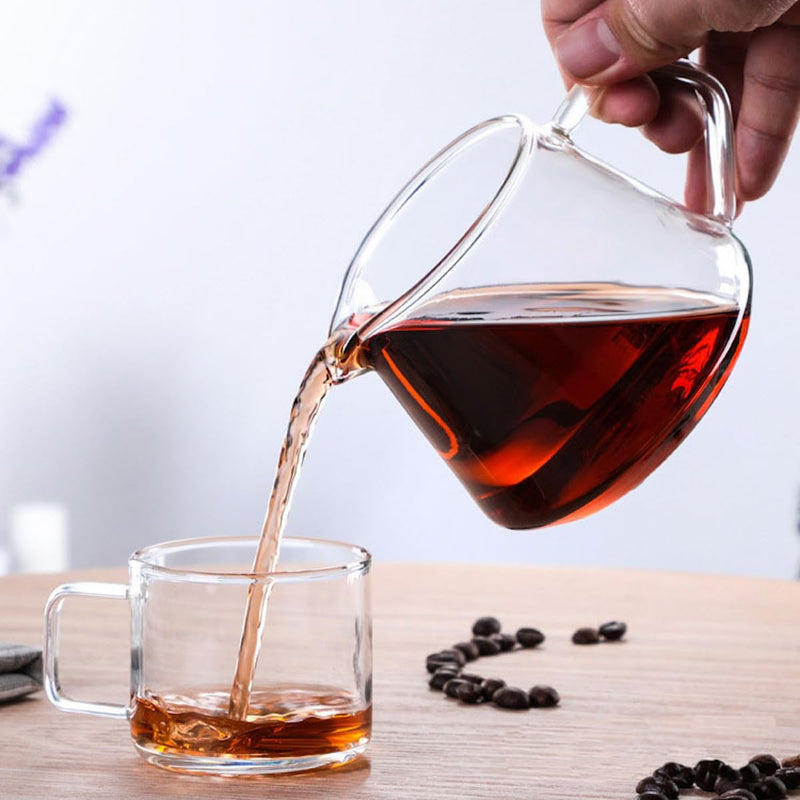 JIKANNOYA コーヒーポット 割れない 高ホウ素シリカガラス材料 耐熱ガラス 直火対応 耐寒性 ハンドル付き コーヒーサーバー 透明 電子レンジ 食洗機対応 コーヒー用品 使いやすい 洗いやすい 多用途 家用 喫茶店 1~3杯用 400ml AQKF01N