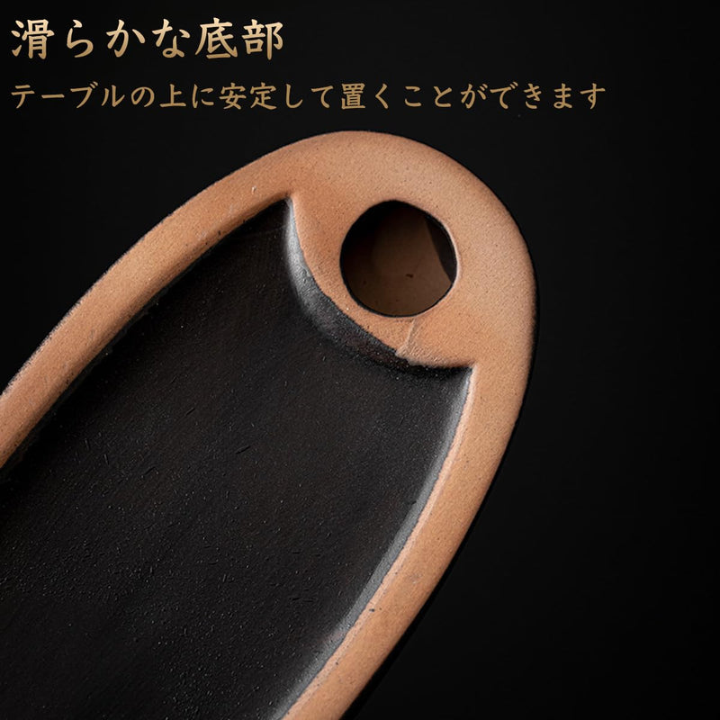 JIKANNOYA 線香立て 灰がこぼれない 横置き 陶器 お香立て ミニ おしゃれ インセンスホルダー 香炉 線香皿 線香 逆流線香 三角線香 御洒落 人気 仏壇用 睡眠 リラックス 茶室 茶道 瞑想 書斎 山形 長さ27.3cm AQXL07