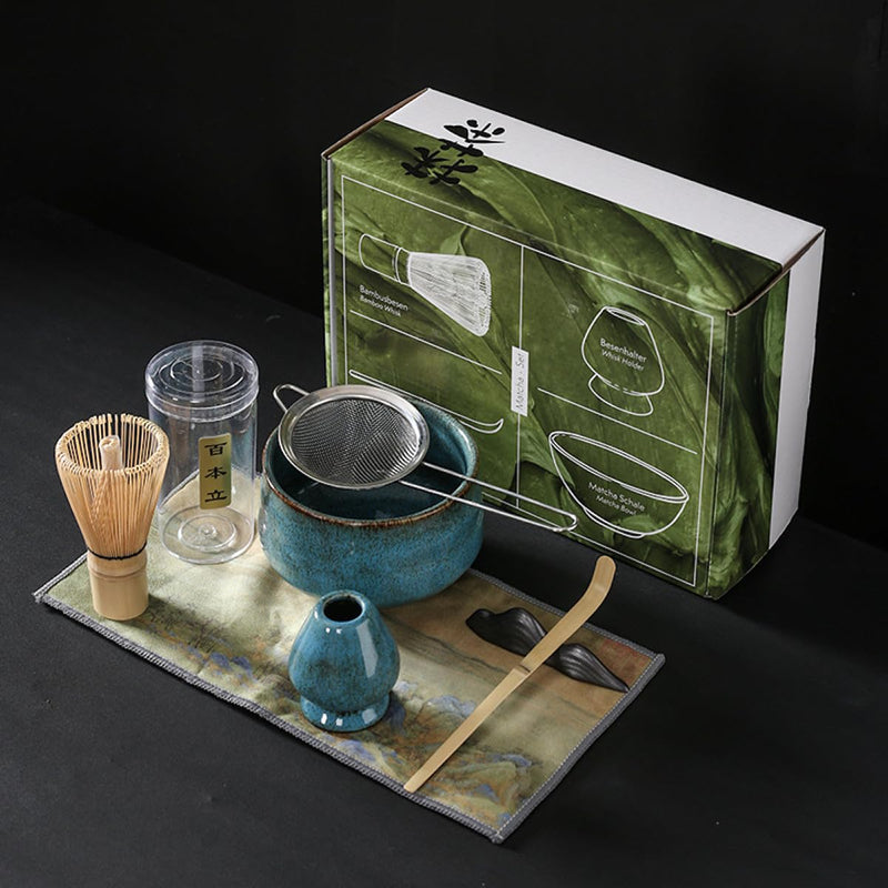 JIKANNOYA 抹茶セット お点前セット 4点セット 茶道具 セット 百本立 茶筅 茶せん 茶筅立て くせ直し 茶杓 お手入れも簡単 おうち時間 初心者さん向け 母の日 誕生日 父の日 贈り物 ホワイト グリーンボックス