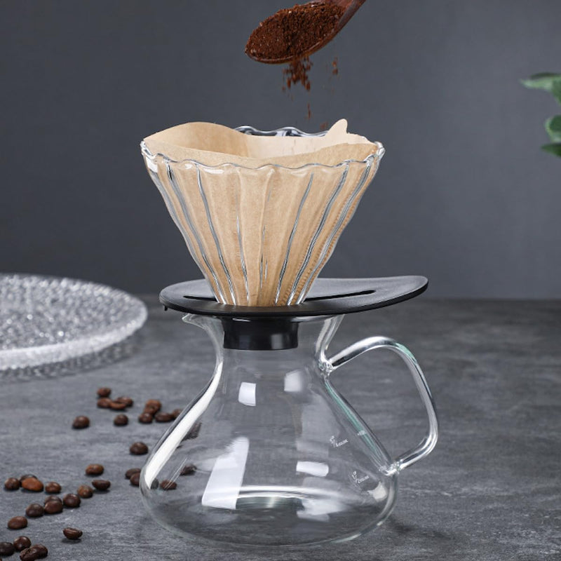 JIKANNOYA コーヒードリッパー ハンドドリップセット コーヒーサーバー 割れない 高ホウ素シリカガラス材料 耐熱ガラス 直火対応 耐寒性 ドリッパー 電子レンジ·食洗機対応 コーヒー用品 洗いやすい 多用途 家用 喫茶店 透明 大きなお腹 ポット 1~2杯用 300ml