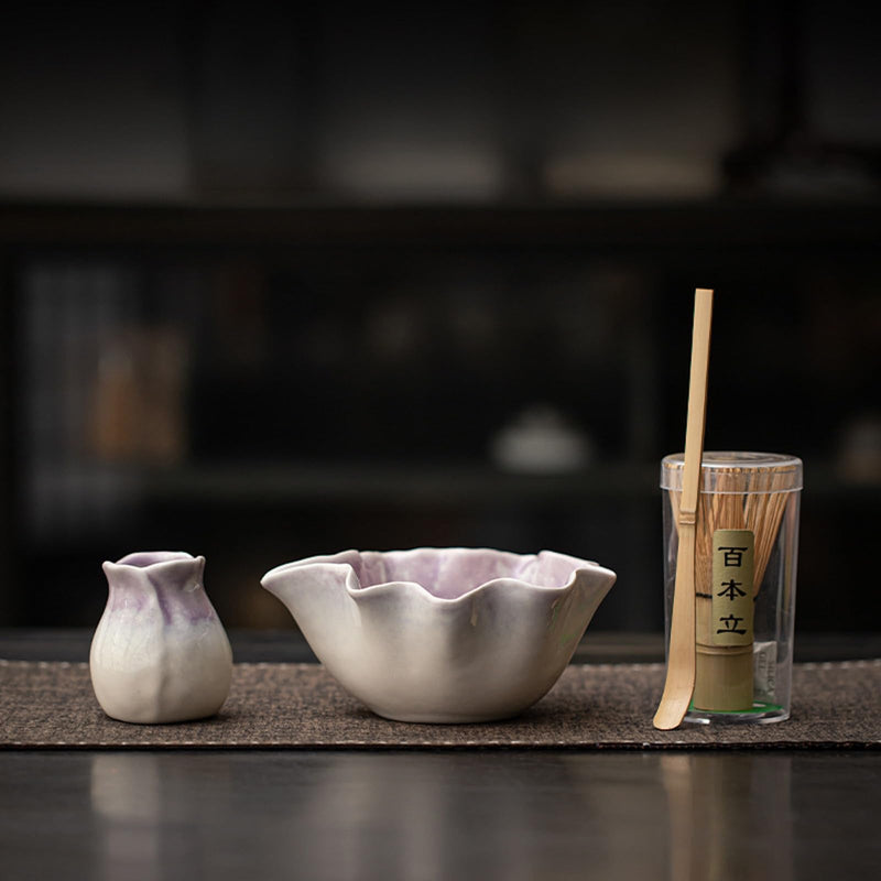 JIKANNOYA 抹茶 セット matcha set 茶道具 4点セット 抹茶茶碗 bowl 茶杓 茶せん 百本立 whisk 茶筅立て くせ直し お手入れも簡単 初心者 自宅用 ceremony 母の日 父の日 誕生日 贈り物 gift 持ち運び おしゃれ cute 高級 おうち時間グッズ 蓮 CJ221