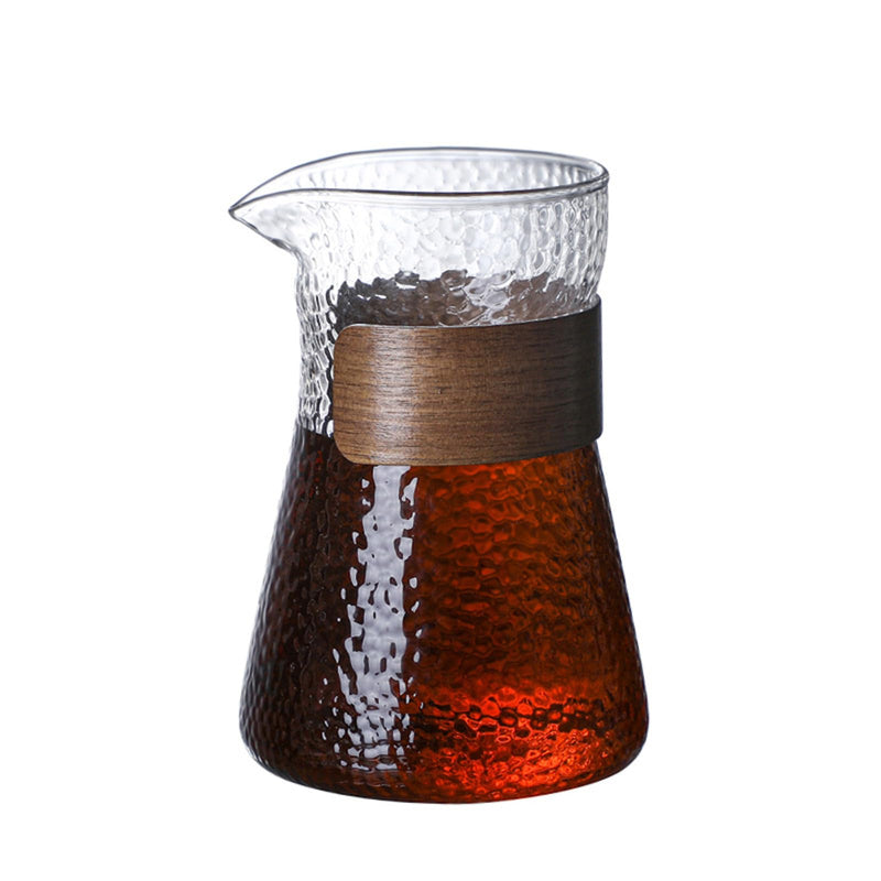 JIKANNOYA コーヒーポット 割れない 高ホウ素シリカガラス材料 耐熱ガラス 直火対応 耐寒性 クルミ材 コーヒーサーバー 透明 電子レンジ 食洗機対応 コーヒー用品 使いやすい 洗いやすい 多用途 家用 喫茶店 1~3杯用 500ml