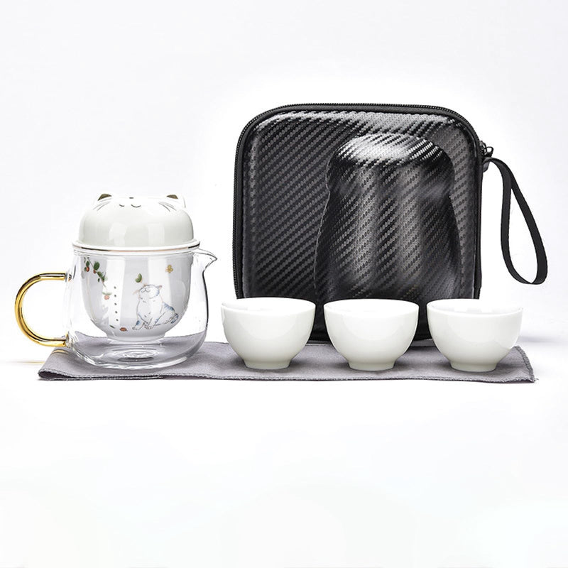JIKANNOYA 中国茶器セット 茶器 茶具 磁器 急須 湯呑み お茶缶 セット 携帯 台湾茶器 旅行ティーセット 茶の入れ 携帯用茶具 車載旅行茶器セット 収納バッグ付き 初心者 かわいい 高級 おしゃれ 軽量 お出かけ用 旅行 お手入れも簡単 母の日 父の日 誕生日 贈り物 AQZGCJ02