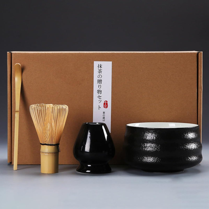 JIKANNOYA 抹茶セット お点前セット 茶道具 セット 4点セット 茶杓 茶筅 茶せん 百本立 茶筅立て くせ直し 初心者 お手入れも簡単 母の日 父の日 誕生日 贈り物 竹製茶碗