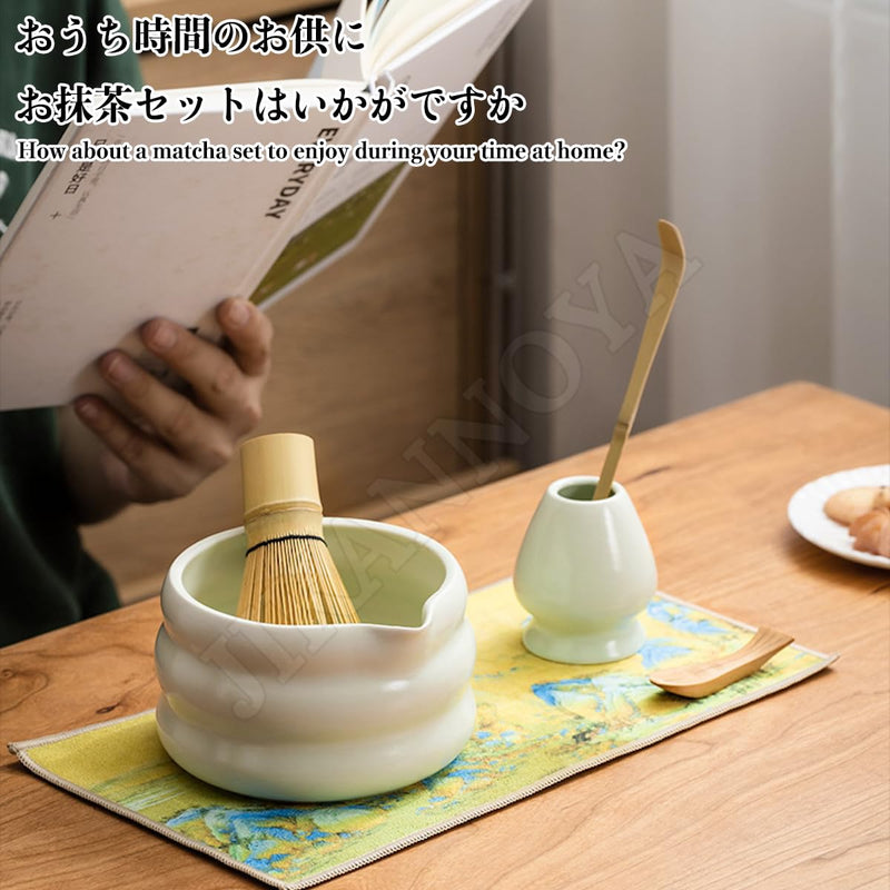 JIKANNOYA 抹茶 セット 抹茶セット 茶道具 初心者 お点前セット 抹茶 陶器 抹茶茶碗 茶杓 茶杓立て 茶せん 百本立 茶筅立て くせ直し 綿茶巾 抹茶篩 茶道セット matcha set for beginners お手入れも簡単 母の日 父の日 誕生日 贈り物セット 500ml AQCJ36