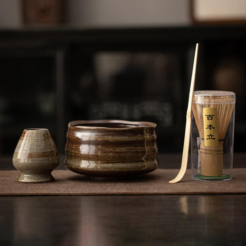 JIKANNOYA 抹茶セット お点前セット 茶道具 セット 4点セット 茶杓 茶筅 茶せん 百本立 茶筅立て くせ直し 初心者 お手入れも簡単 母の日 父の日 誕生日 贈り物 AQCJ02N