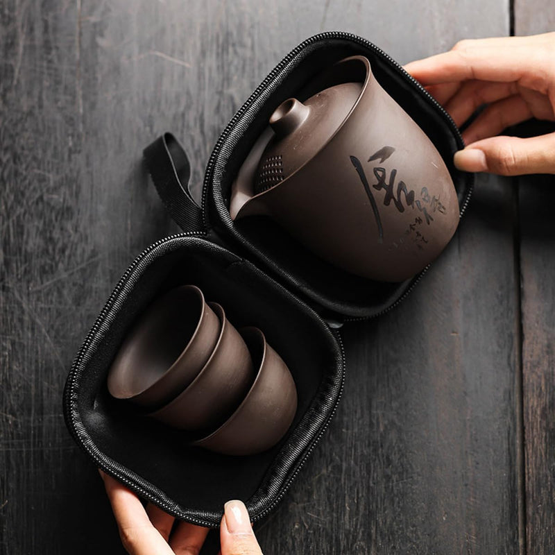 JIKANNOYA 中国茶器セット 茶器 茶具 磁器 急須 湯呑み セット 携帯 台湾茶器 旅行ティーセット 茶の入れ 携帯用茶具 車載旅行茶器セット 収納バッグ付き 初心者 書道 高級 おしゃれ 軽量 お出かけ用 旅行 お手入れも簡単 母の日 父の日 誕生日 贈り物 AQZGCJ03