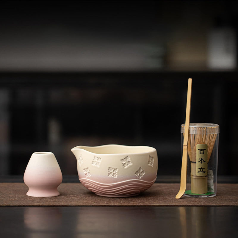 JIKANNOYA 抹茶 セット matcha set 茶道具 4点セット陶器 抹茶茶碗 bowl 茶杓 茶杓立て 茶せん 百本立 whisk 茶筅立て くせ直し 綿茶巾 抹茶篩 お手入れも簡単 初心者 自宅用 ceremony 母の日 父の日 誕生日 贈り物 gift おしゃれ cute 高級 CJ137