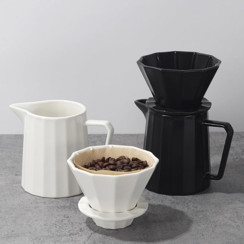 JIKANNOYA コーヒードリッパー コーヒーサーバーセット 400ml 陶磁器製 ハンドドリップセット コーヒーサーバー ドリッパー 電子レンジ·食洗機対応 コーヒー用品 洗いやすい 多用途 家用 喫茶店 プレゼント おしゃれ 1~2杯用 AQKF24