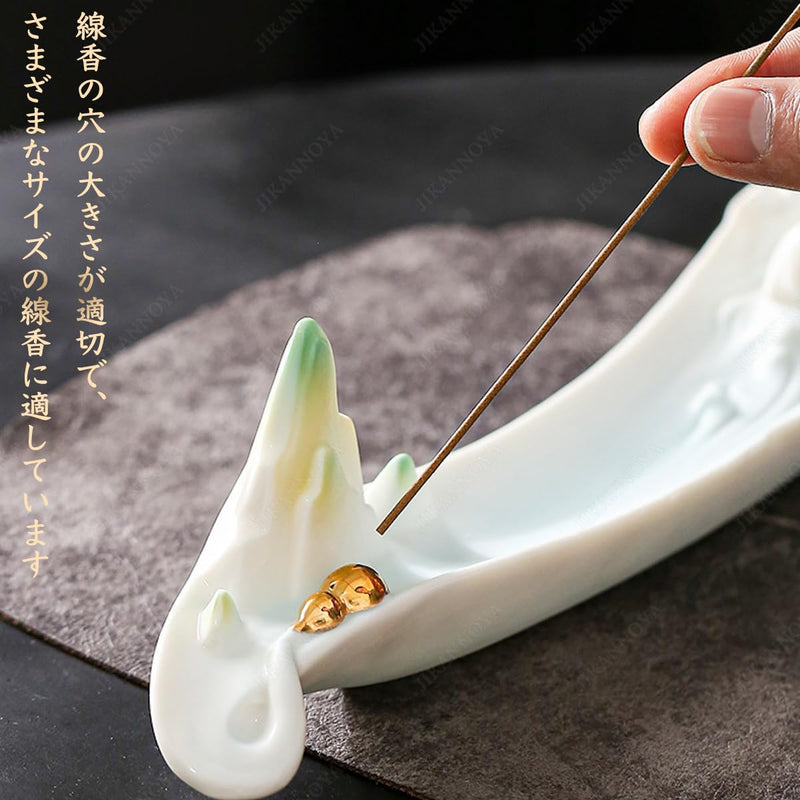 JIKANNOYA お香立て 灰がこぼれない 横置き 線香立て 白磁器 おしゃれ インセンスホルダー 香炉 線香皿 線香 御洒落 人気 仏壇用 睡眠 リラックス 茶室 茶道 瞑想 書斎 シカ 鹿 長さ31.5cm AQXL14