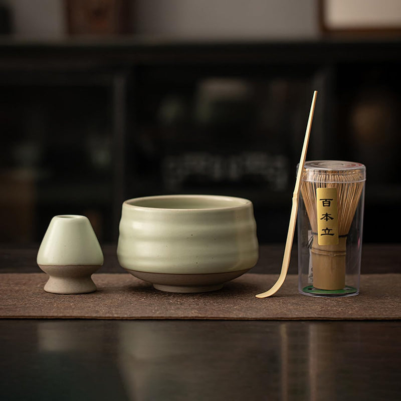 JIKANNOYA 抹茶セット お点前セット 茶道具 セット 4点セット 茶杓 茶筅 茶せん 百本立 茶筅立て くせ直し 初心者 お手入れも簡単 母の日 父の日 誕生日 贈り物 AQCJ02N