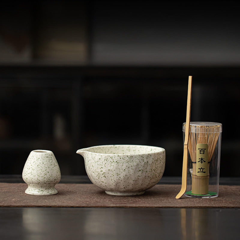 JIKANNOYA 抹茶 セット matcha set 茶道具 4点セット陶器 抹茶茶碗 bowl 茶杓 茶杓立て 茶せん 百本立 whisk 茶筅立て くせ直し 綿茶巾 抹茶篩 お手入れも簡単 初心者 自宅用 ceremony 母の日 父の日 誕生日 贈り物 gift おしゃれ cute 高級 CJ142