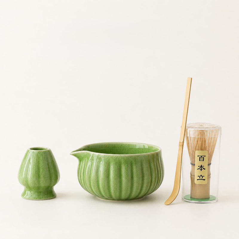JIKANNOYA 抹茶 セット matcha set 初心者 茶道具 4点セット 陶器 抹茶茶碗 bowl 茶杓 茶せん 百本立 whisk 茶筅立て くせ直し お手入れも簡単 自宅用 ceremony 母の日 父の日 誕生日 贈り物 gift おしゃれ cute 高級 おうち時間グッズ 貫入 CJ234