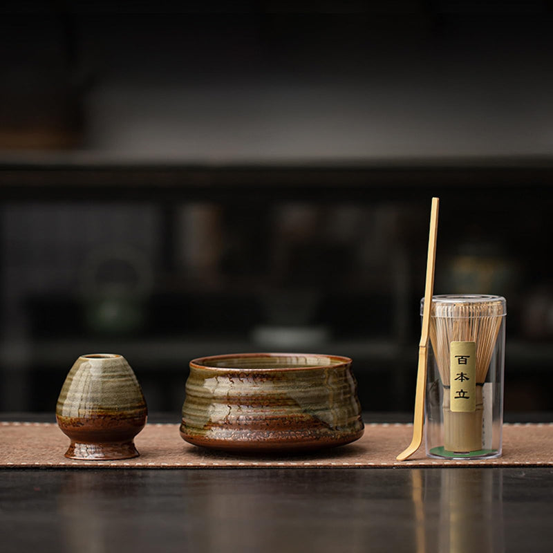 JIKANNOYA 抹茶セット 抹茶 セット 自宅用 茶道具 初心者 お点前セット 抹茶 陶器 抹茶茶碗 茶杓 茶杓立て 茶せん 百本立 茶筅立て くせ直し 綿茶巾 抹茶篩 茶道セット matcha set for beginners お手入れも簡単 母の日 父の日 誕生日 贈り物 おしゃれ 550ml AQCJ100