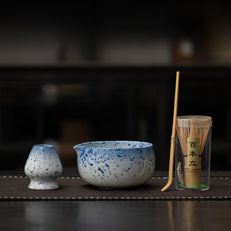 JIKANNOYA 抹茶 セット matcha set 初心者 茶道具 4点セット 陶器 抹茶茶碗 bowl 茶杓 茶せん 百本立 whisk 茶筅立て くせ直し お手入れも簡単 自宅用 ceremony 母の日 父の日 誕生日 贈り物 gift おしゃれ cute 高級 おうち時間グッズ CJ183