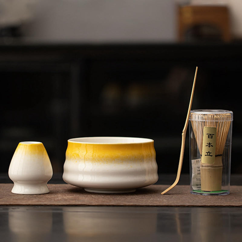 JIKANNOYA 抹茶セット 初心者 お点前セット 茶道具 茶器 セット 4点セット 陶器 抹茶碗 茶杓 茶筅 茶せん 百本立 茶筅立て くせ直し お手入れも簡単 おうち時間グッズ 母の日 父の日 誕生日 贈り物