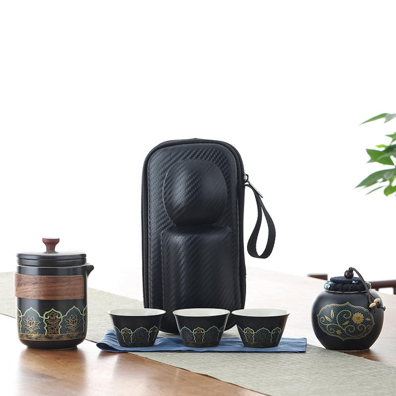 JIKANNOYA 中国茶器セット 茶器 茶具 磁器 急須 湯呑み お茶缶 セット 携帯 台湾茶器 旅行ティーセット 茶の入れ 携帯用茶具 車載旅行茶器セット 収納バッグ付き 初心者 高級 おしゃれ 軽量 お出かけ用 旅行 お手入れも簡単 母の日 父の日 誕生日 贈り物 AQZGCJ01