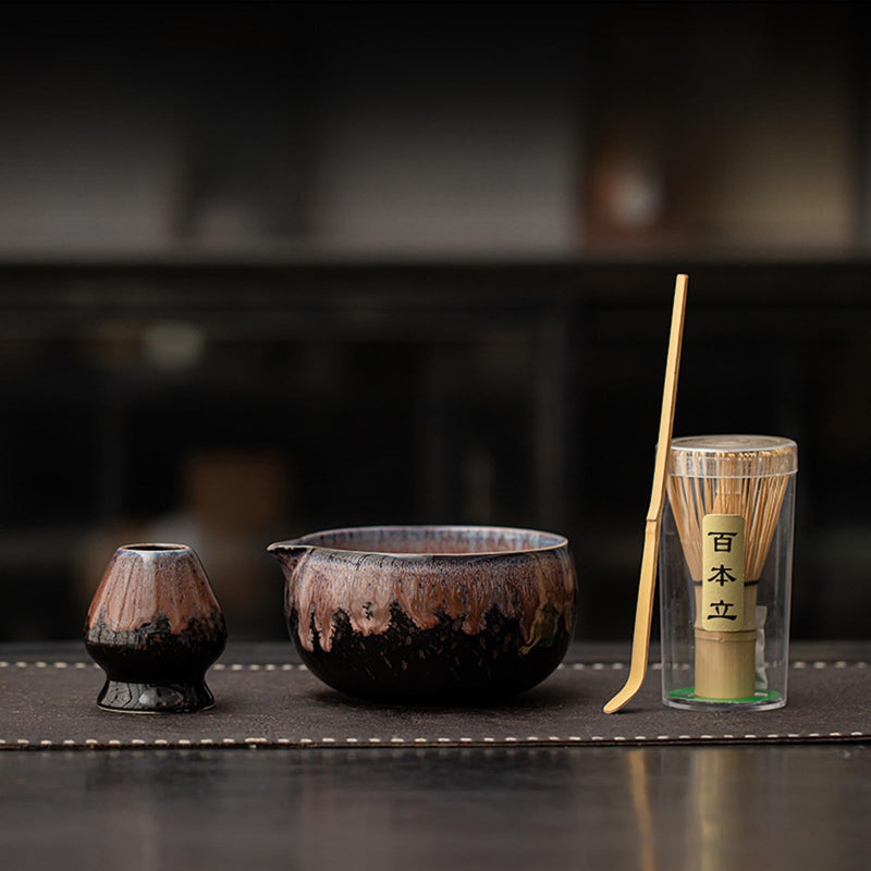 JIKANNOYA 抹茶 セット matcha set 初心者 茶道具 4点セット 陶器 抹茶茶碗 bowl 茶杓 茶せん 百本立 whisk 茶筅立て くせ直し お手入れも簡単 自宅用 ceremony 母の日 父の日 誕生日 贈り物 gift おしゃれ cute 高級 おうち時間グッズ CJ182