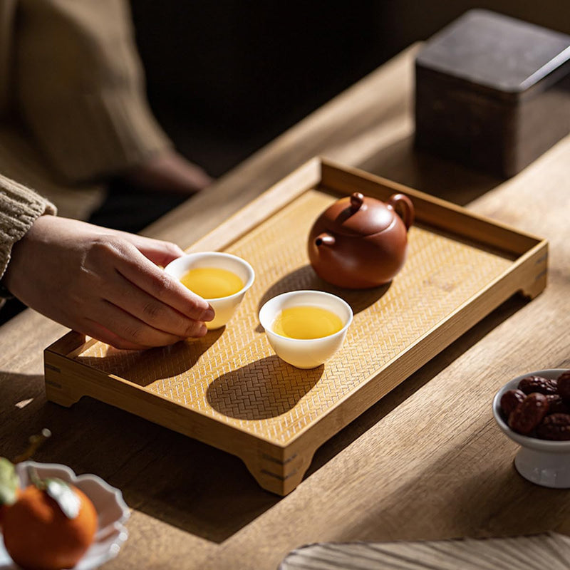 JIKANNOYA トレー お盆 竹製 滑らないトレー 天然竹 多目的トレイ 小物入れ 北欧 トレイ カフェトレー コースター 茶托 ティートレー 前菜プレート ランチョン お膳 お茶 食事用 卓上用トレイ 定食用 多機能 便利 家庭用 業務用 AQTP17