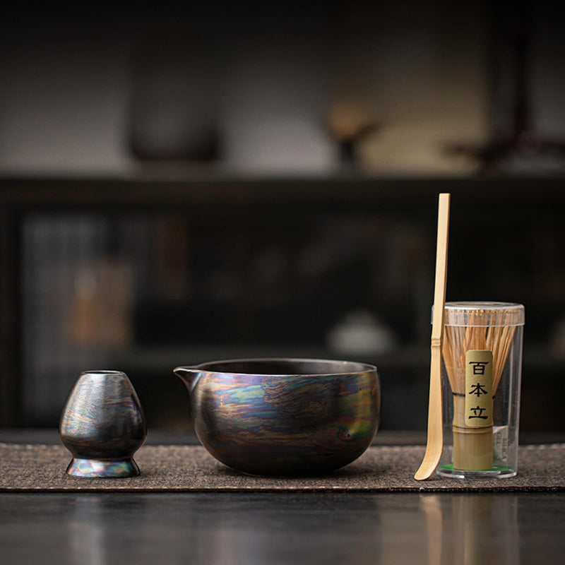 JIKANNOYA 抹茶 セット matcha set 茶道具 4点セット 抹茶茶碗 bowl 茶杓 茶せん 百本立 whisk 茶筅立て くせ直し お手入れも簡単 初心者 自宅用 ceremony 母の日 父の日 誕生日 贈り物 gift 持ち運び おしゃれ cute 高級 おうち時間グッズ オーロラ CJ209