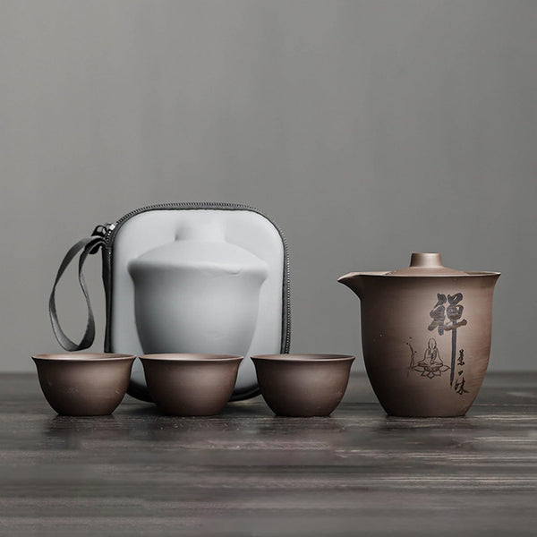 JIKANNOYA 中国茶器セット 茶器 茶具 磁器 急須 湯呑み セット 携帯 台湾茶器 旅行ティーセット 茶の入れ 携帯用茶具 車載旅行茶器セット 収納バッグ付き 初心者 書道 高級 おしゃれ 軽量 お出かけ用 旅行 お手入れも簡単 母の日 父の日 誕生日 贈り物 AQZGCJ03