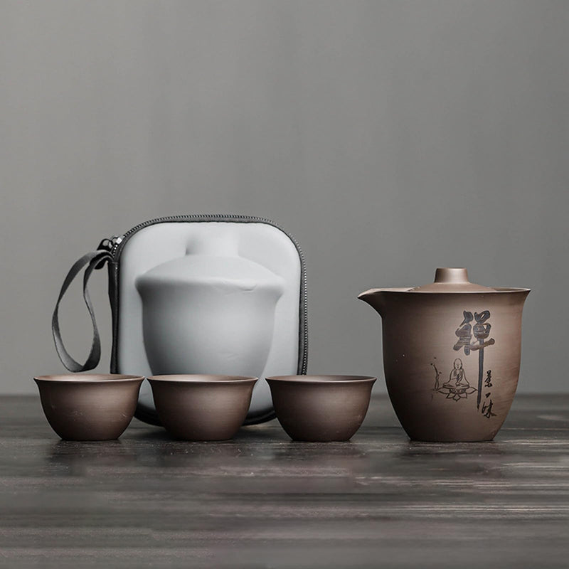 JIKANNOYA 中国茶器セット 茶器 茶具 磁器 急須 湯呑み セット 携帯 台湾茶器 旅行ティーセット 茶の入れ 携帯用茶具 車載旅行茶器セット 収納バッグ付き 初心者 書道 高級 おしゃれ 軽量 お出かけ用 旅行 お手入れも簡単 母の日 父の日 誕生日 贈り物 AQZGCJ03