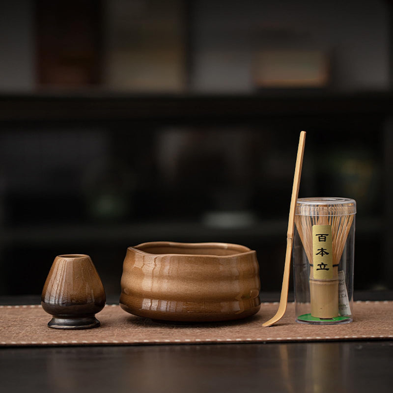 JIKANNOYA 抹茶セット 茶道具 初心者 自宅用 お点前セット matcha set 茶道 茶器 茶杓 茶筅 茶せん 百本立 茶筅立て くせ直し 抹茶篩 綿茶巾 陶器茶杓立て お手入れも簡単 持ち運び アウトドア 母の日 父の日 誕生日 贈り物 人気 おしゃれ 4点セット AQCJ71