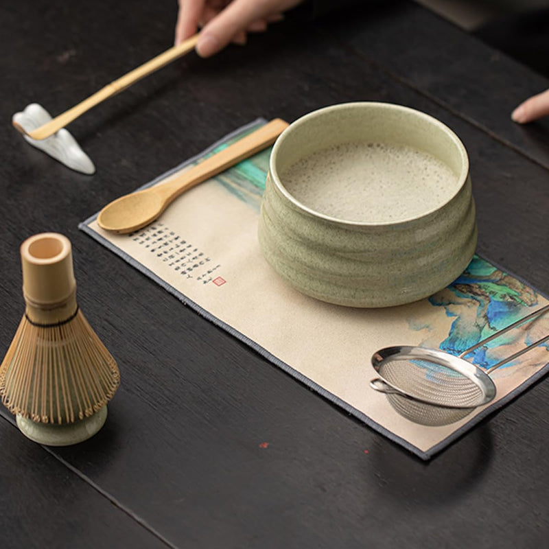 JIKANNOYA 抹茶セット 抹茶 セット 自宅用 茶道具 初心者 お点前セット 抹茶 陶器 抹茶茶碗 茶杓 茶杓立て 茶せん 百本立 茶筅立て くせ直し 綿茶巾 抹茶篩 茶道セット matcha set for beginners お手入れも簡単 母の日 父の日 誕生日 贈り物 おしゃれ 8点セット CJ197