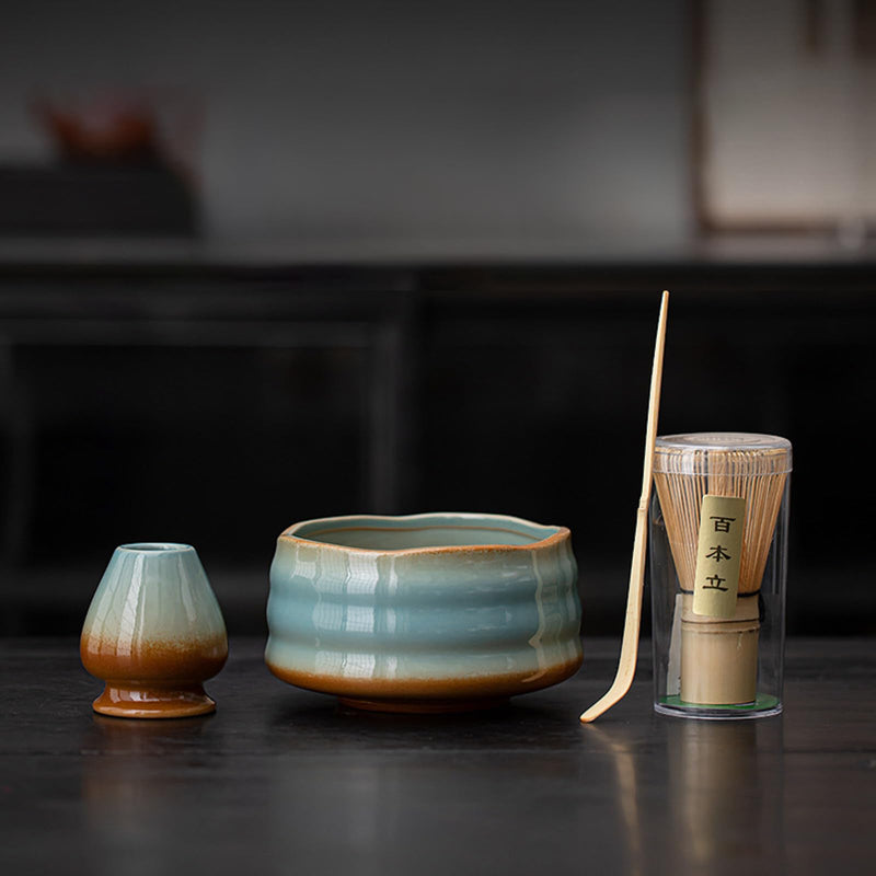 JIKANNOYA 抹茶セット お点前セット 茶道具 セット 4点セット 茶杓 茶筅 茶せん 百本立 茶筅立て くせ直し 初心者 お手入れも簡単 母の日 父の日 誕生日 贈り物 AQCJ43