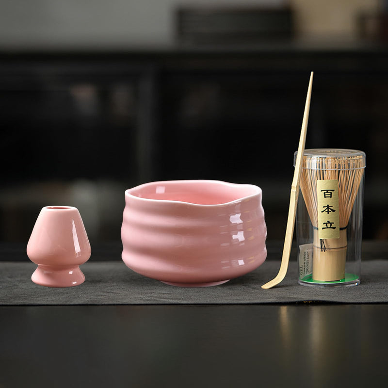 JIKANNOYA 抹茶セット 初心者 お点前セット 茶道具 茶器 セット 4点セット 陶器 抹茶碗 茶杓 茶筅 茶せん 百本立 茶筅立て くせ直し お手入れも簡単 おうち時間グッズ 母の日 父の日 誕生日 贈り物