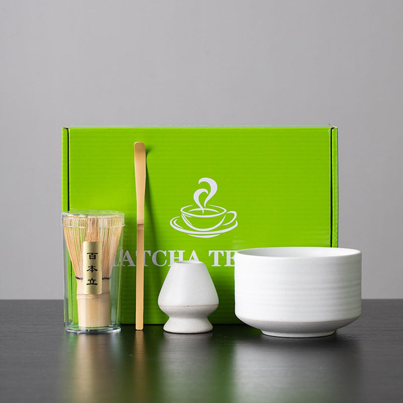 JIKANNOYA 抹茶セット お点前セット 4点セット 陶磁器茶碗 茶杓 茶筅 茶せん 百本立 陶磁器茶筅立て くせ直し 抹茶篩 綿茶巾 陶磁器茶杓立て 茶道具 セット 初心者 抹茶スターター おうち時間グッズ お手入れも簡単 母の日 父の日 誕生日 贈り物 450ml
