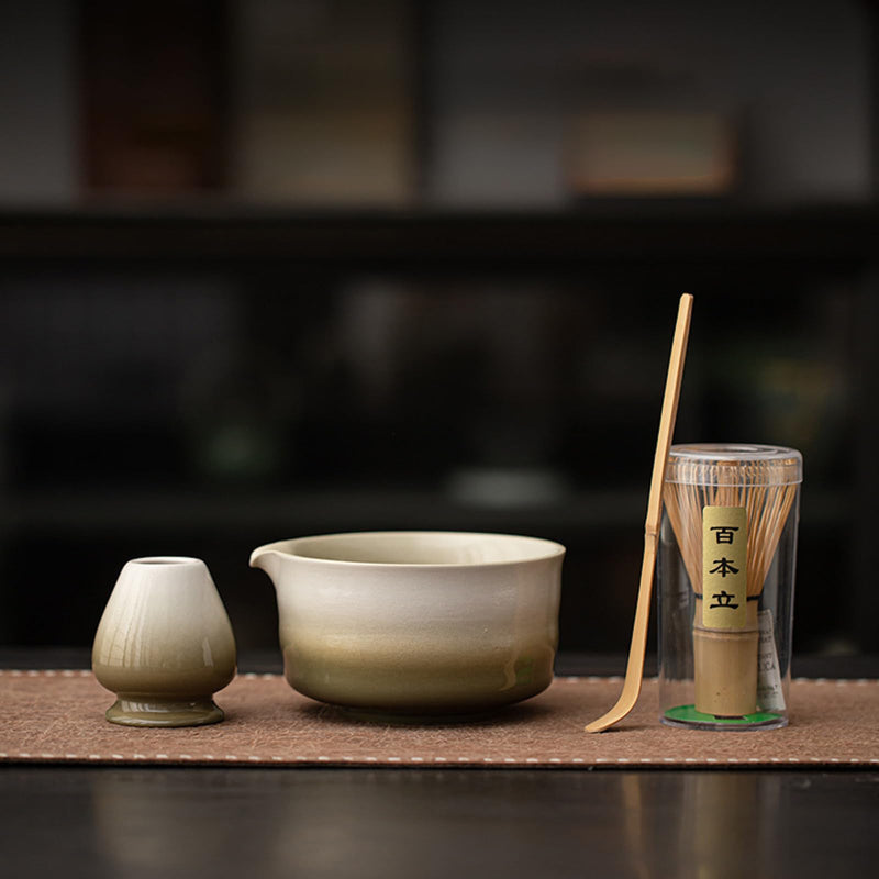 JIKANNOYA 抹茶セット 茶道具 初心者 自宅用 お点前セット matcha set 茶道 茶器 茶杓 茶筅 茶せん 百本立 茶筅立て くせ直し 抹茶篩 綿茶巾 陶器茶杓立て お手入れも簡単 持ち運び アウトドア 母の日 父の日 誕生日 贈り物 人気 おしゃれ 4点セット AQCJ71